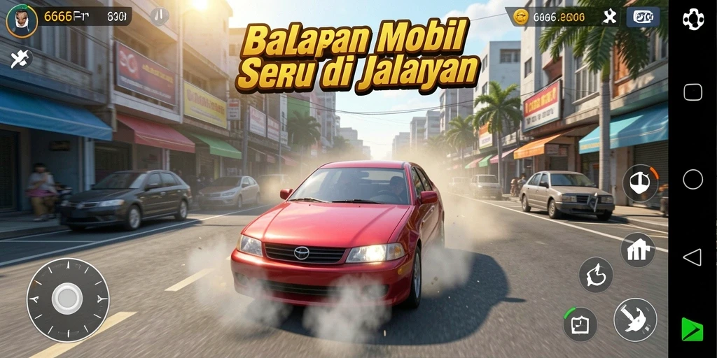Tangkapan layar gameplay 666F menunjukkan balapan yang seru dan mendebarkan.