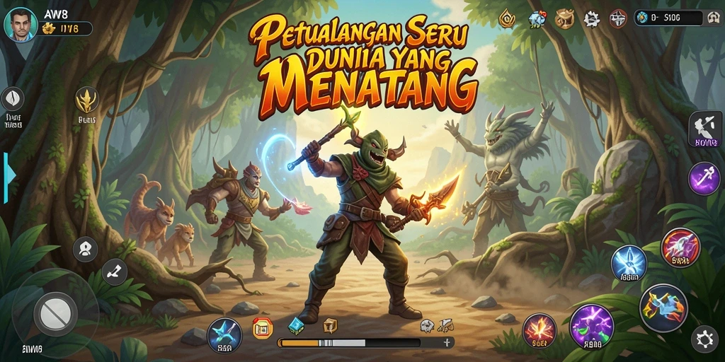 Tampilan gameplay AW8 yang mendebarkan dalam dunia petualangan.