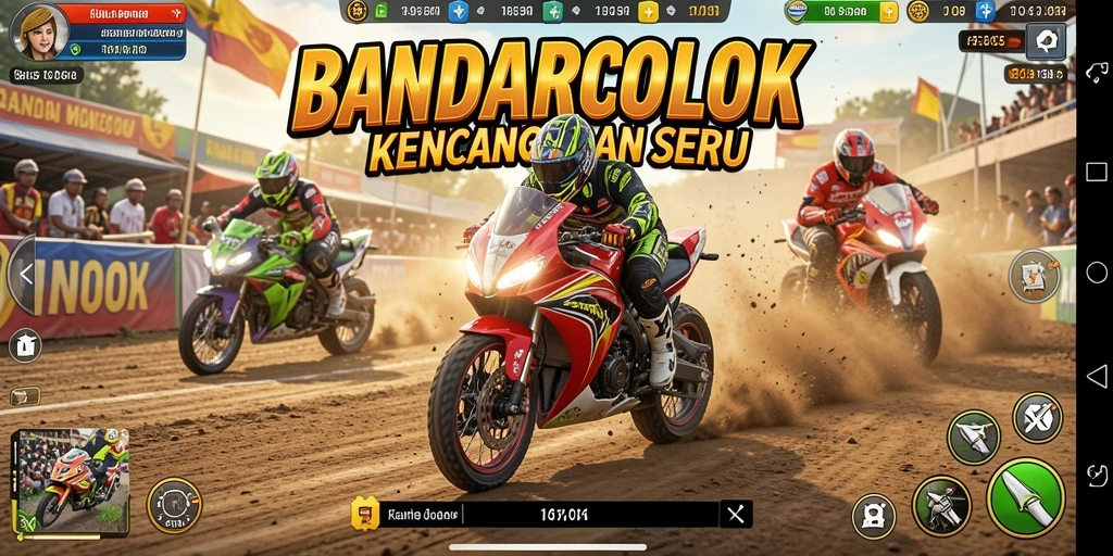 Gambaran panjang trek balap motor yang mendebarkan.