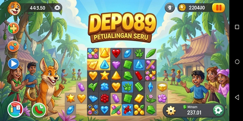 Tampilan seru gameplay DEPO89 dengan tantangan Match-3.
