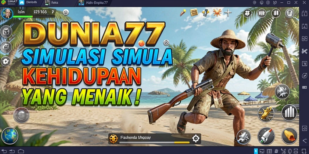 Screenshot DUNIA77 menampilkan interaksi karakter dalam dunia simulasi.