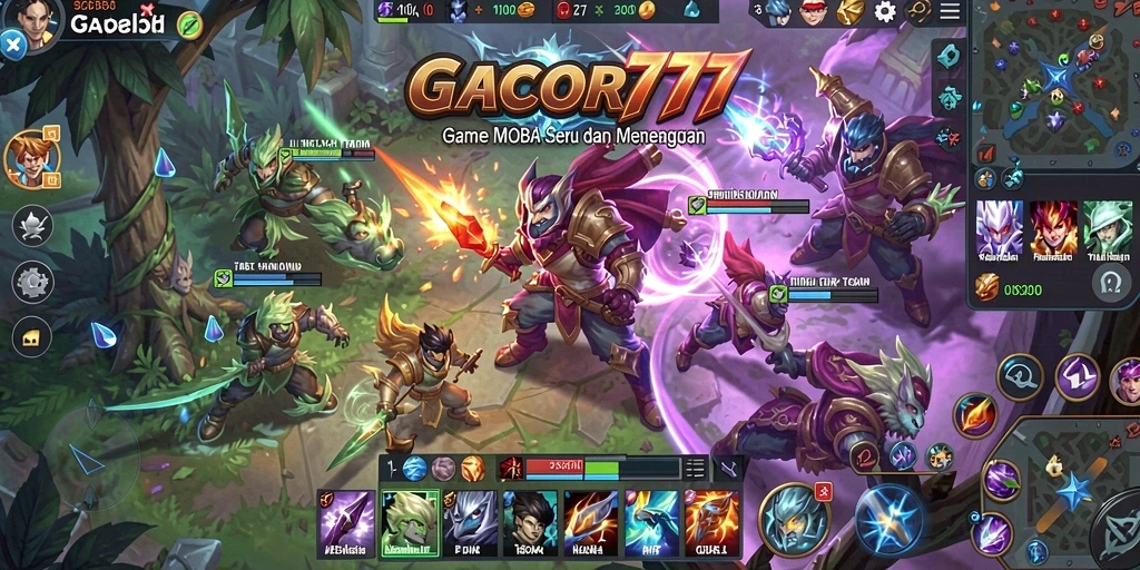 Menampilkan aksi seru dalam permainan GACOR777 MOBA.