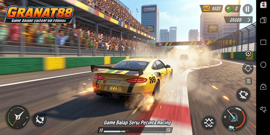Tampilan gameplay seru di GRANAT88 dengan mobil balap yang menarik.