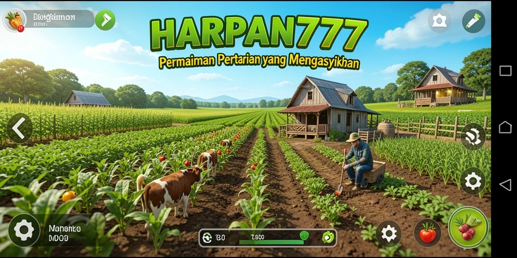 Screenshot HARAPAN777 menampilkan petani dalam aksi berkebun yang ceria.