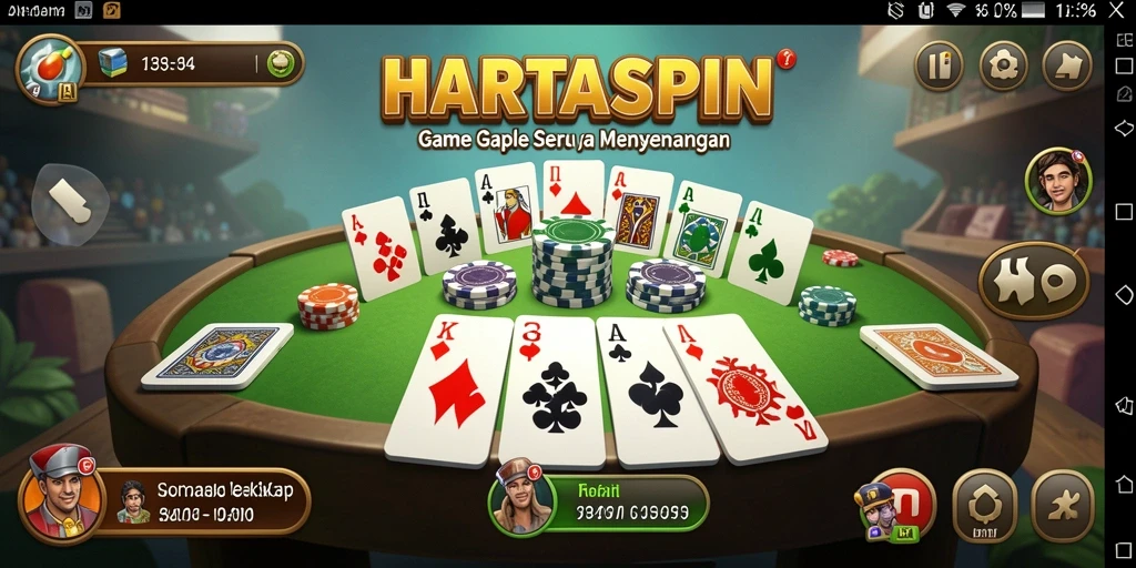 Screenshot HARTASPIN menampilkan gameplay Gaple yang seru dan interaktif.