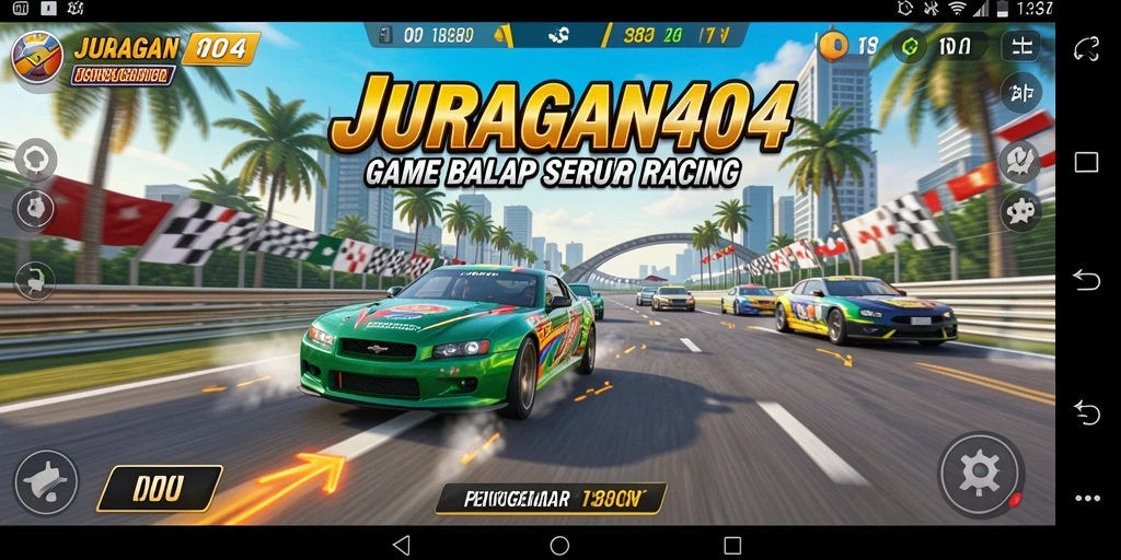 Gameplay seru dengan mobil balap menakjubkan di JURAGAN404.