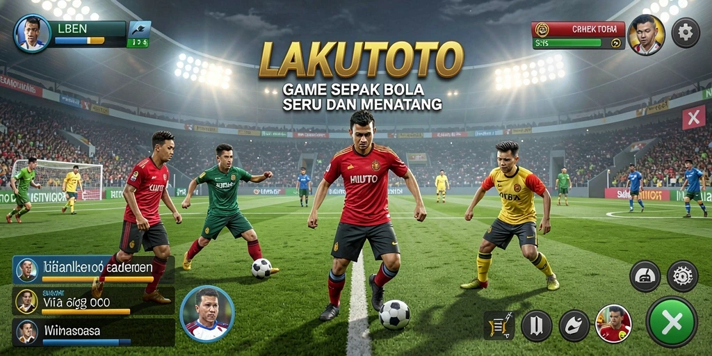 Tampilan gameplay seru di LAKUTOTO dengan aksi sepak bola yang mendebarkan.