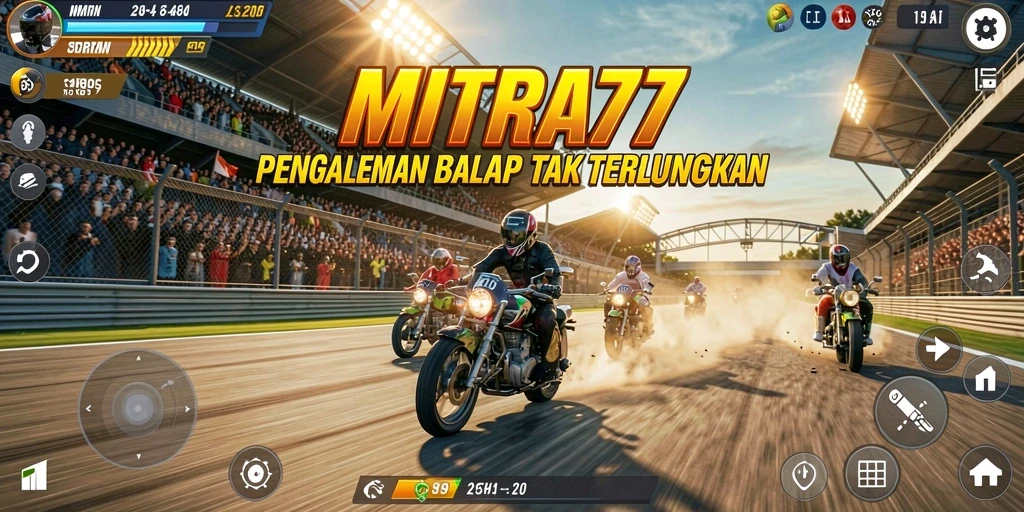 Tampilan gameplay MITRA77 yang intens dan memukau saat balapan.
