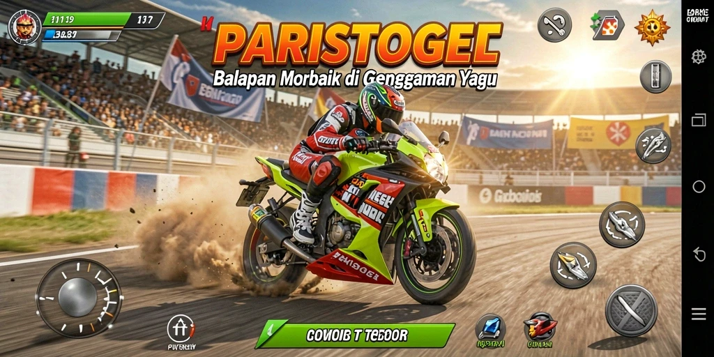 Tampilan gameplay balapan motor yang mendebarkan dan realistis.