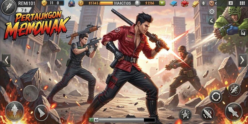 Screenshot menampilkan pertempuran seru dalam gameplay Action.