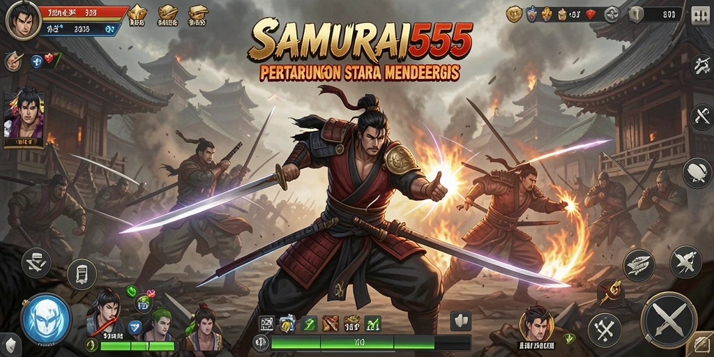 Tampilan gameplay epic dalam pertarungan strategi samurai.