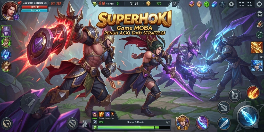 Tangkapan layar gameplay SUPERHOKI dengan aksi MOBA yang mendebarkan.