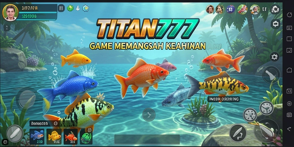 Screenshot gameplay dari TITAN777 yang menunjukkan momen seru saat memancing.