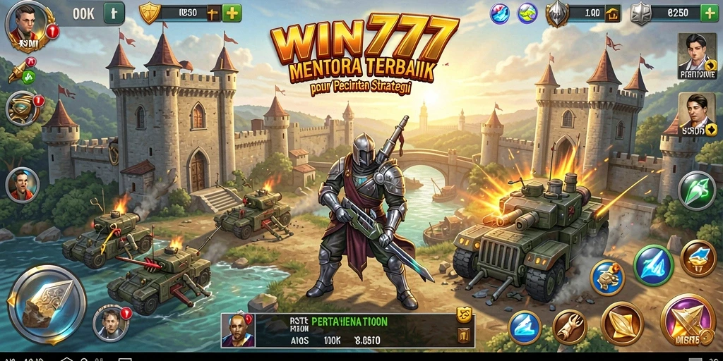 Screenshot gameplay WIN777 menunjukkan menara yang berdiri kokoh melawan gelombang musuh.