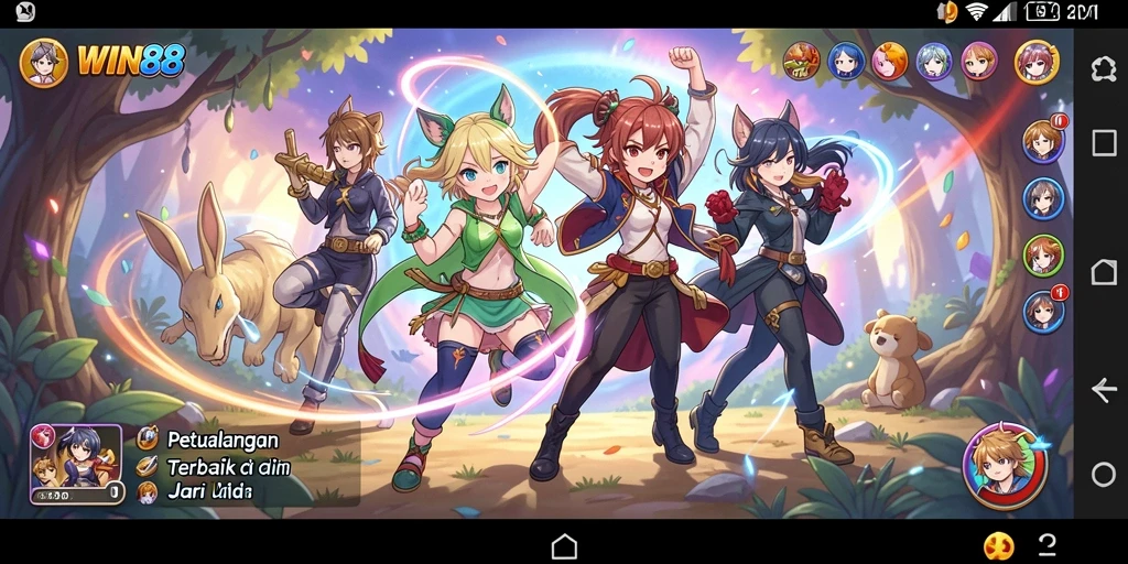Screenshot gameplay <strong>WIN88</strong> menampilkan aksi epic dan karakter Anime keren.