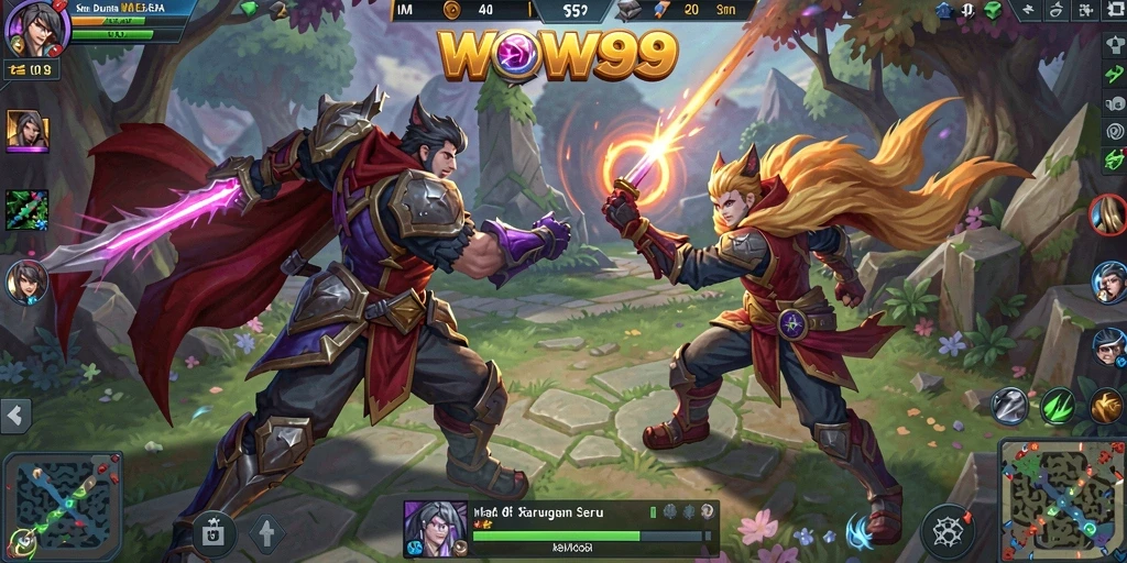 Tangkapan layar dari gameplay seru WOW99 di arena MOBA.
